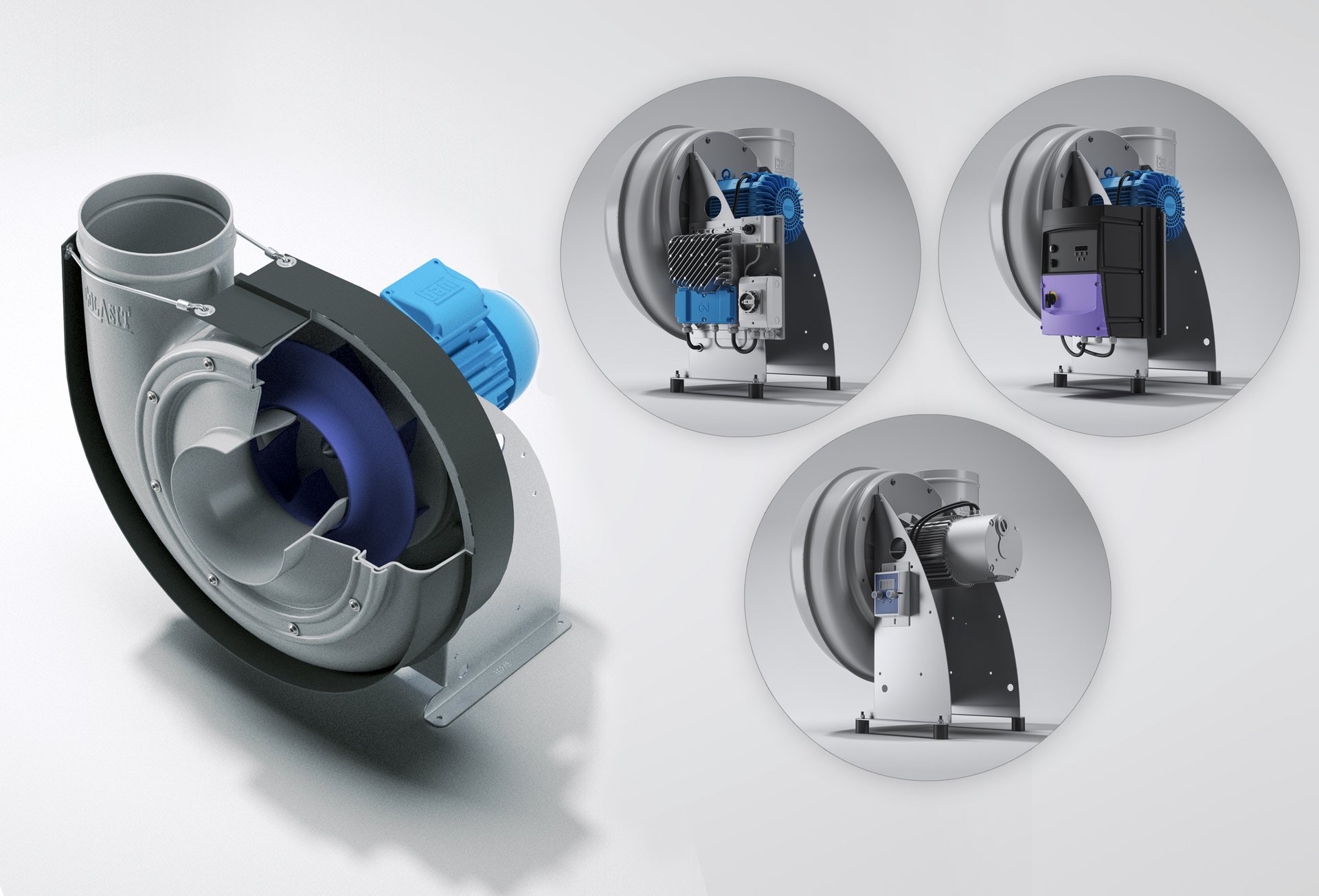 Komplett fläktsystem med motor, frekvensomriktare, tryck-/flödesvolymreglering, tillbehör – Colasit