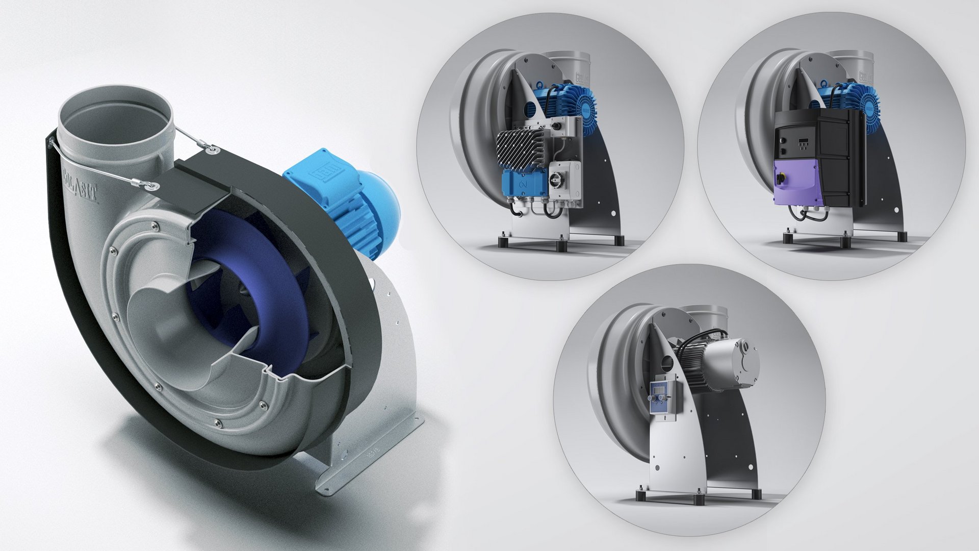 Komplett fläktsystem med motor, frekvensomriktare, tryck-/flödesvolymreglering, tillbehör – Colasit