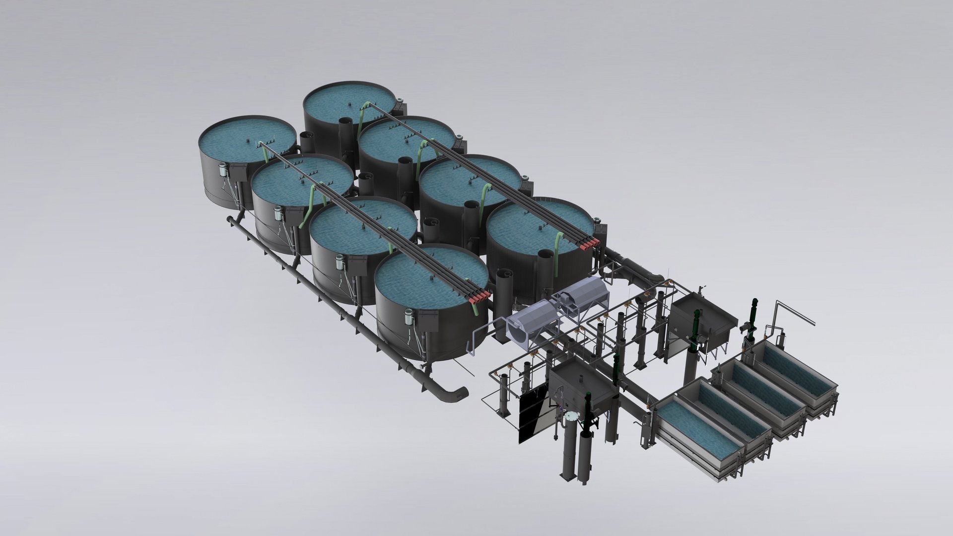 Engineering, fisktankar, biofilter med rörlig bädd, airlift, inkubatorer, avgasningssystem i plastutförande – Colasit