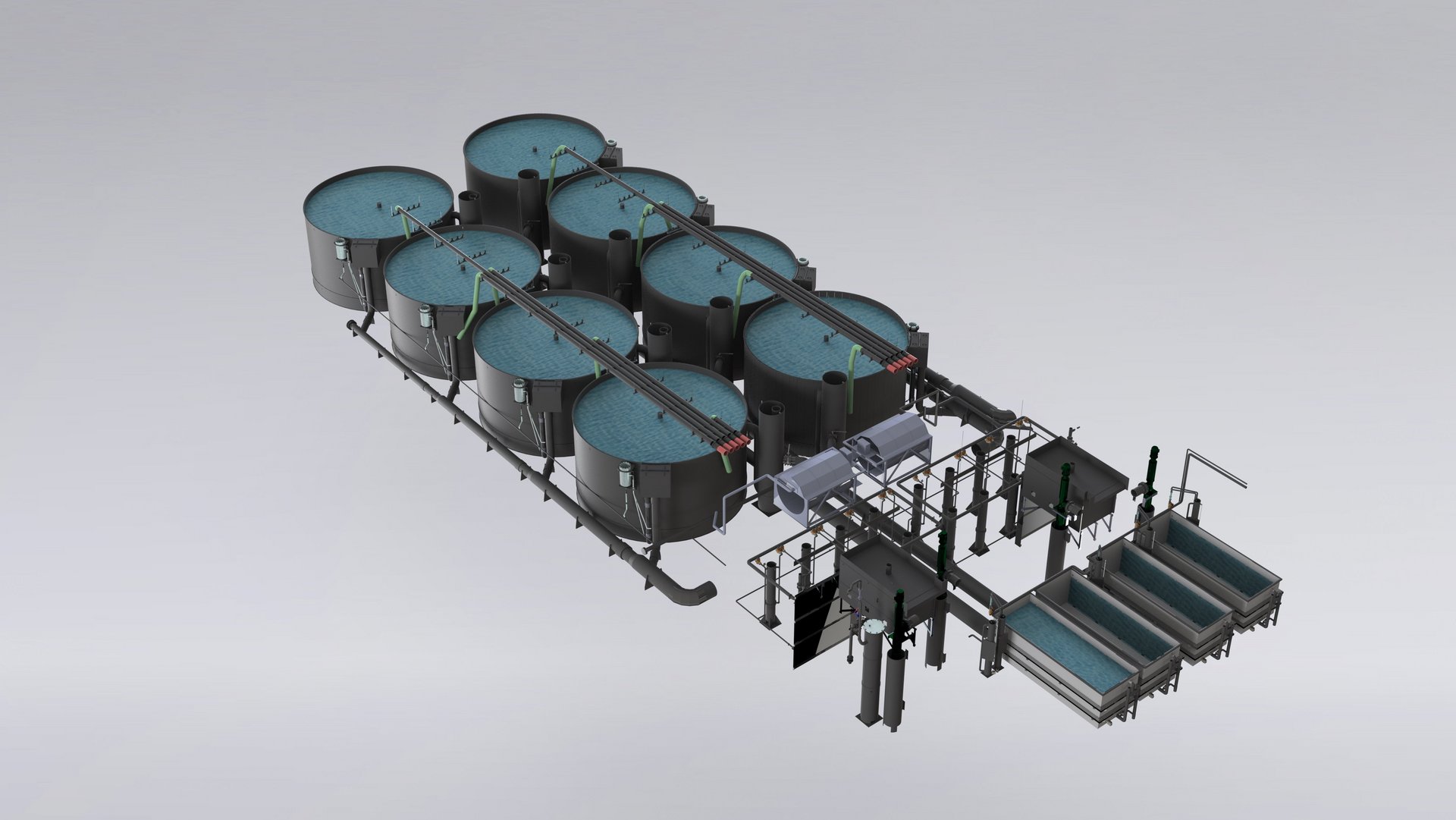 Engineering, fisktankar, biofilter med rörlig bädd, airlift, inkubatorer, avgasningssystem i plastutförande – Colasit