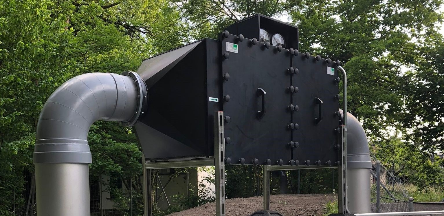 Frånluftsfilter för avloppsreningsverk, tvåstegs med partikelfilter och aktivt kolfilter mot luktutsläpp – Colasit 